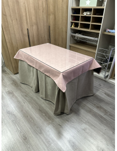 Ropa de Mesa de Camilla Antimanchas Aterciopelada Triplegrueso color Beige con Tapete Liso Rosa
