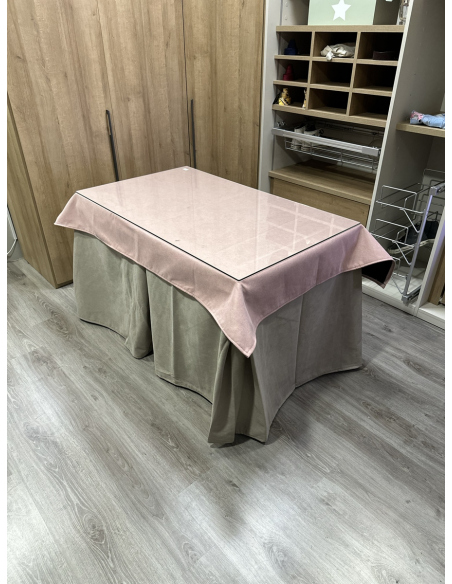 Ropa de Mesa de Camilla Antimanchas Aterciopelada Triplegrueso color Beige con Tapete Liso Rosa