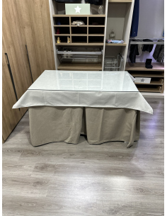Ropa de Mesa de Camilla Antimanchas Aterciopelada Triplegrueso color Beige con Tapete Liso Marfil 2