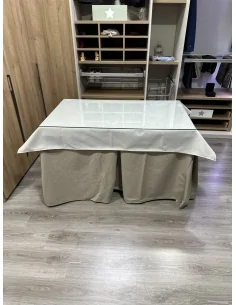 Ropa de Mesa de Camilla Antimanchas Aterciopelada Triplegrueso color Beige con Tapete Liso Marfil 2