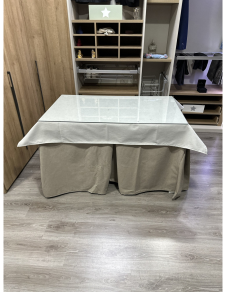Ropa de Mesa de Camilla Antimanchas Aterciopelada Triplegrueso color Beige con Tapete Liso Marfil