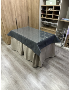 Ropa de Mesa de Camilla Antimanchas Aterciopelada Triplegrueso color Beige con Tapete Liso Grafito