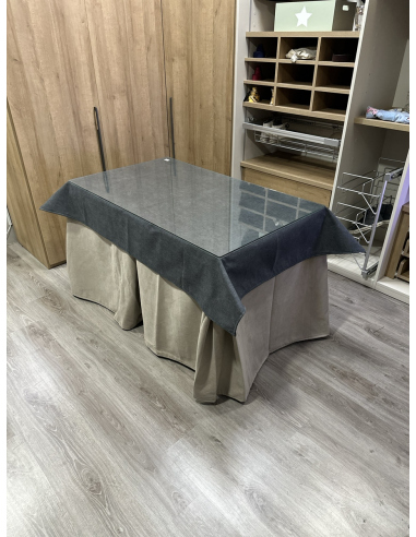 Ropa de Mesa de Camilla Antimanchas Aterciopelada Triplegrueso color Beige con Tapete Liso Grafito