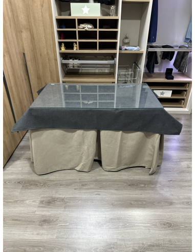 Ropa de Mesa de Camilla Antimanchas Aterciopelada Triplegrueso color Beige con Tapete Liso Grafito