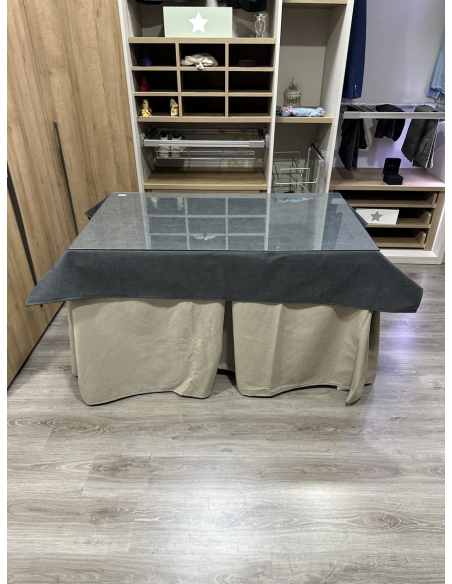 Ropa de Mesa de Camilla Antimanchas Aterciopelada Triplegrueso color Beige con Tapete Liso Grafito