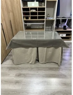 Ropa de Mesa de Camilla Antimanchas Aterciopelada Triplegrueso color Beige con Tapete Liso Chocolate 2