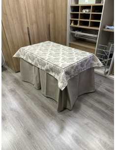 Ropa de Mesa de Camilla Antimanchas Aterciopelada Triplegrueso color Beige con Tapete Vintage