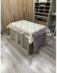 Ropa de Mesa de Camilla Antimanchas Aterciopelada Triplegrueso color Beige con Tapete Vintage