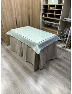 Ropa de Mesa de Camilla Antimanchas Aterciopelada Triplegrueso color Beige con Tapete Liso Roca