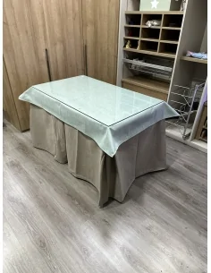 Ropa de Mesa de Camilla Antimanchas Aterciopelada Triplegrueso color Beige con Tapete Liso Roca