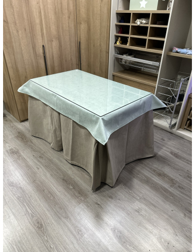 Ropa de Mesa de Camilla Antimanchas Aterciopelada Triplegrueso color Beige con Tapete Liso Roca