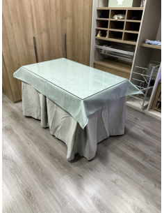 Ropa de Mesa de Camilla Antimanchas Aterciopelada Triplegrueso color Marfil con Tapete Liso Roca