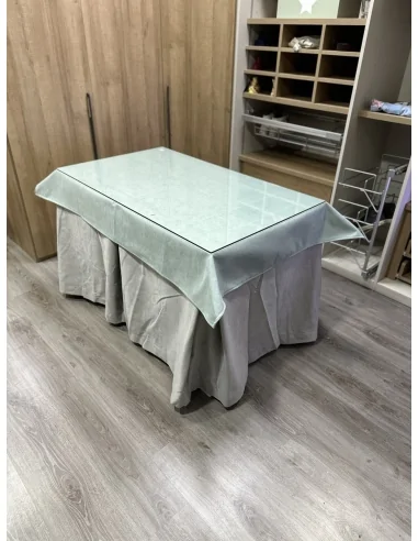 Ropa de Mesa de Camilla Antimanchas Aterciopelada Triplegrueso color Marfil con Tapete Liso Roca