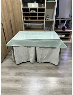 Ropa de Mesa de Camilla Antimanchas Aterciopelada Triplegrueso color Marfil con Tapete Liso Roca 2