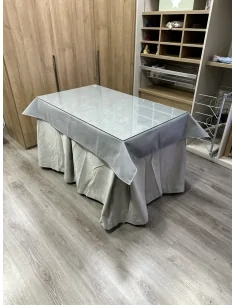Ropa de Mesa de Camilla Antimanchas Aterciopelada Triplegrueso color Marfil con Tapete Liso Gris