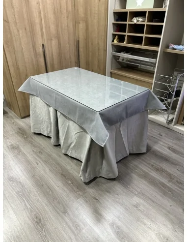 Ropa de Mesa de Camilla Antimanchas Aterciopelada Triplegrueso color Marfil con Tapete Liso Gris