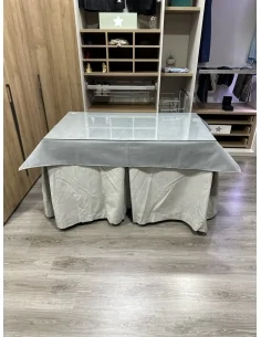 Ropa de Mesa de Camilla Antimanchas Aterciopelada Triplegrueso color Marfil con Tapete Liso Gris 2