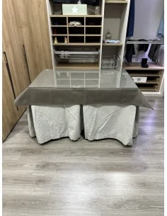 Ropa de Mesa de Camilla Antimanchas Aterciopelada Triplegrueso color Marfil con Tapete Liso Chocolate 2