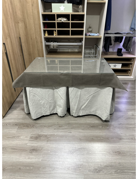 Ropa de Mesa de Camilla Antimanchas Aterciopelada Triplegrueso color Marfil con Tapete Liso Chocolate