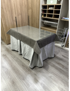 Ropa de Mesa de Camilla Antimanchas Aterciopelada Triplegrueso color Marfil con Tapete Liso Chocolate