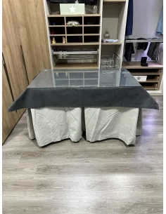 Ropa de Mesa de Camilla Antimanchas Aterciopelada Triplegrueso color Marfil con Tapete Liso Grafito 2