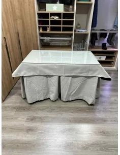 Ropa de Mesa de Camilla Antimanchas Aterciopelada Triplegrueso color Marfil con Tapete Liso Marfil 2
