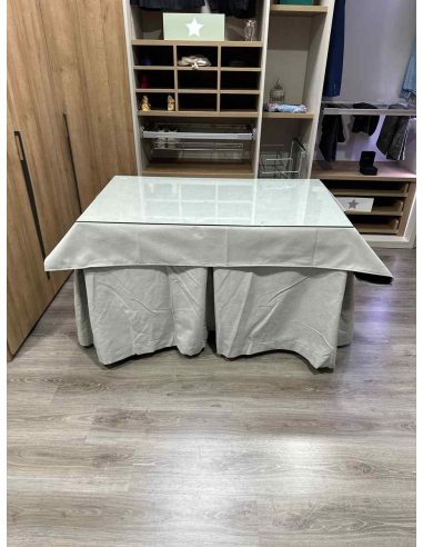 Ropa de Mesa de Camilla Antimanchas Aterciopelada Triplegrueso color Marfil con Tapete Liso Marfil