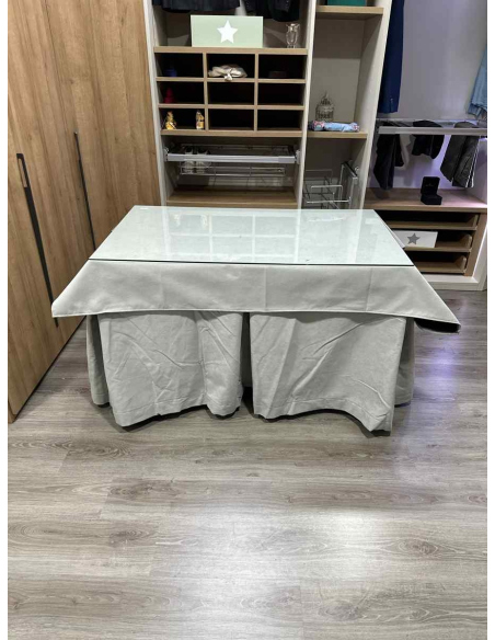 Ropa de Mesa de Camilla Antimanchas Aterciopelada Triplegrueso color Marfil con Tapete Liso Marfil