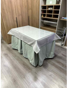 Ropa de Mesa Camilla Antimanchas Aterciopelada Triplegrueso color Roca con Tapete Liso Marfil