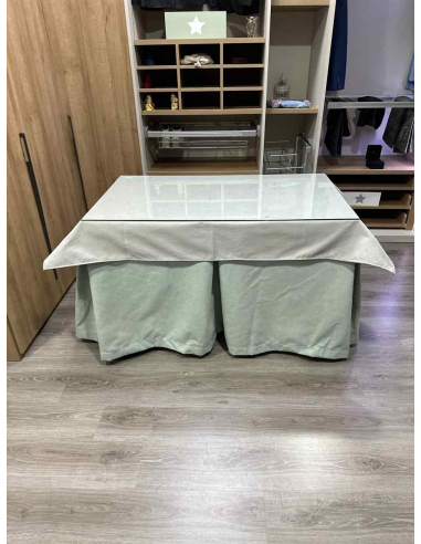 Ropa de Mesa Camilla Antimanchas Aterciopelada Triplegrueso color Roca con Tapete Liso Marfil