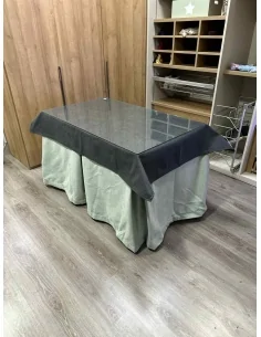 Ropa de Mesa de Camilla Antimanchas Aterciopelada Triplegrueso color Roca con Tapete Liso Grafito