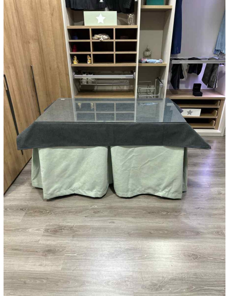 Ropa de Mesa de Camilla Antimanchas Aterciopelada Triplegrueso color Roca con Tapete Liso Grafito