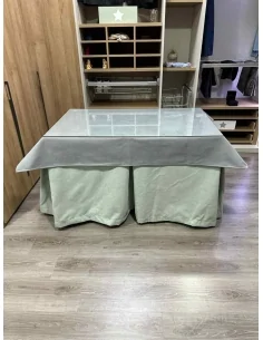 Ropa de Mesa Camilla Antimanchas Aterciopelada Triplegrueso color Roca con Tapete Liso Gris 2