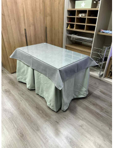 Ropa de Mesa Camilla Antimanchas Aterciopelada Triplegrueso color Roca con Tapete Liso Gris