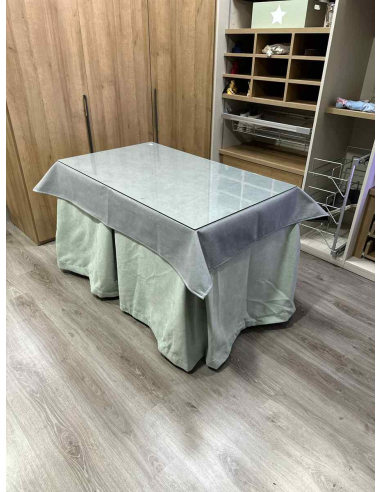 Ropa de Mesa Camilla Antimanchas Aterciopelada Triplegrueso color Roca con Tapete Liso Gris
