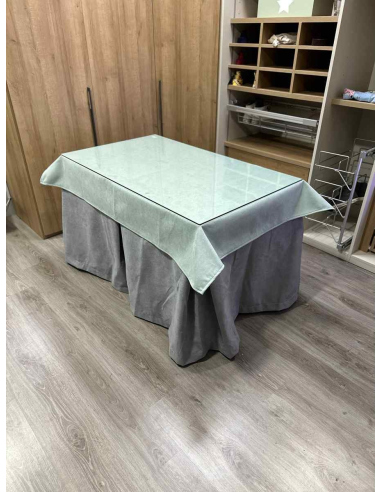 Ropa de Mesa Camilla Antimanchas Aterciopelada Triplegrueso color Gris con Tapete Liso Roca