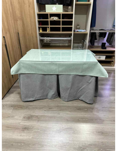 Ropa de Mesa Camilla Antimanchas Aterciopelada Triplegrueso color Gris con Tapete Liso Roca