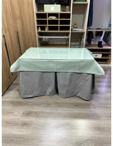 Ropa de Mesa Camilla Antimanchas Aterciopelada Triplegrueso color Gris con Tapete Liso Roca