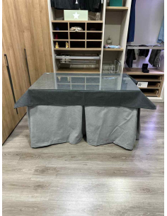 Ropa de Mesa Camilla Antimanchas Aterciopelada Triplegrueso color Gris con Tapete Liso Grafito 2