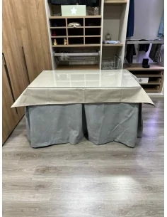 Ropa de Mesa de Camilla Antimanchas Aterciopelada Triplegrueso color Gris con Tapete Liso Beige 2