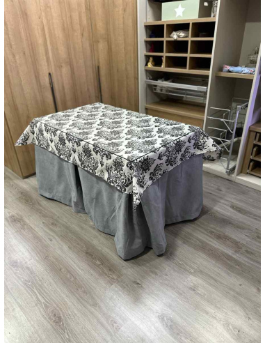 Ropa de Mesa Camilla Antimanchas Aterciopelada Triplegrueso color Gris con Tapete Vintage