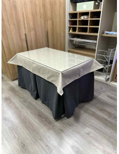 Ropa de Mesa Camilla Antimanchas Aterciopelada Triplegrueso color Grafito con Tapete Liso Beige