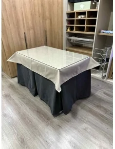 Ropa de Mesa Camilla Antimanchas Aterciopelada Triplegrueso color Grafito con Tapete Liso Beige