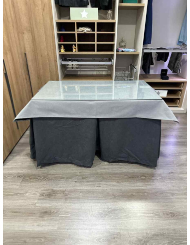 Ropa de Mesa Camilla Antimanchas Aterciopelada Triplegrueso color Grafito con Tapete Liso Gris