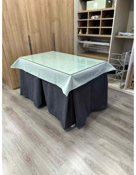 Ropa de Mesa Camilla Antimanchas Aterciopelada Triplegrueso color Grafito con Tapete Liso Roca