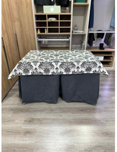 Ropa de Mesa de Camilla Antimanchas Aterciopelada Triplegrueso color Grafito con Tapete Vintage 2