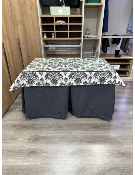 Ropa de Mesa de Camilla Antimanchas Aterciopelada Triplegrueso color Grafito con Tapete Vintage