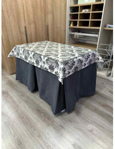 Ropa de Mesa de Camilla Antimanchas Aterciopelada Triplegrueso color Grafito con Tapete Vintage