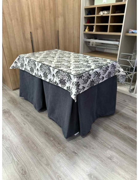Ropa de Mesa de Camilla Antimanchas Aterciopelada Triplegrueso color Grafito con Tapete Vintage