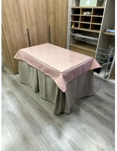 Conjunto Completo Antimanchas Aterciopelada Triplegrueso color Beige con Tapete Liso Rosa